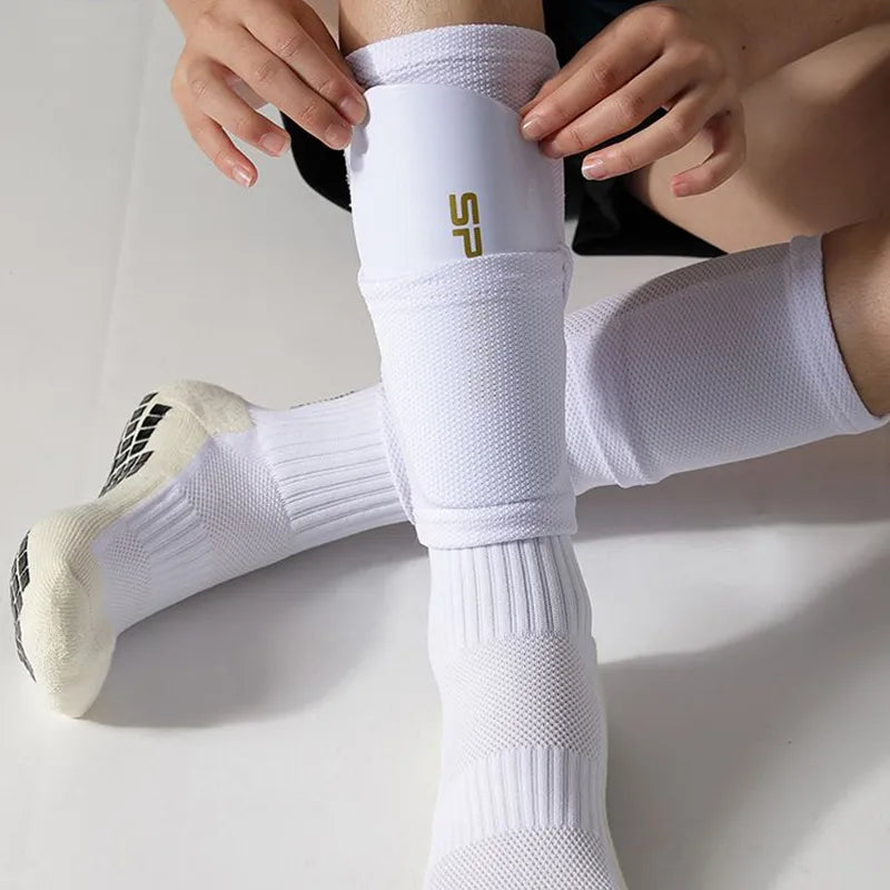 1 Kits Football Shin Guard Adults Kids Socks With Pocket Professional Soccer Leg Cover Sleeves Protective Gear 5 Colors